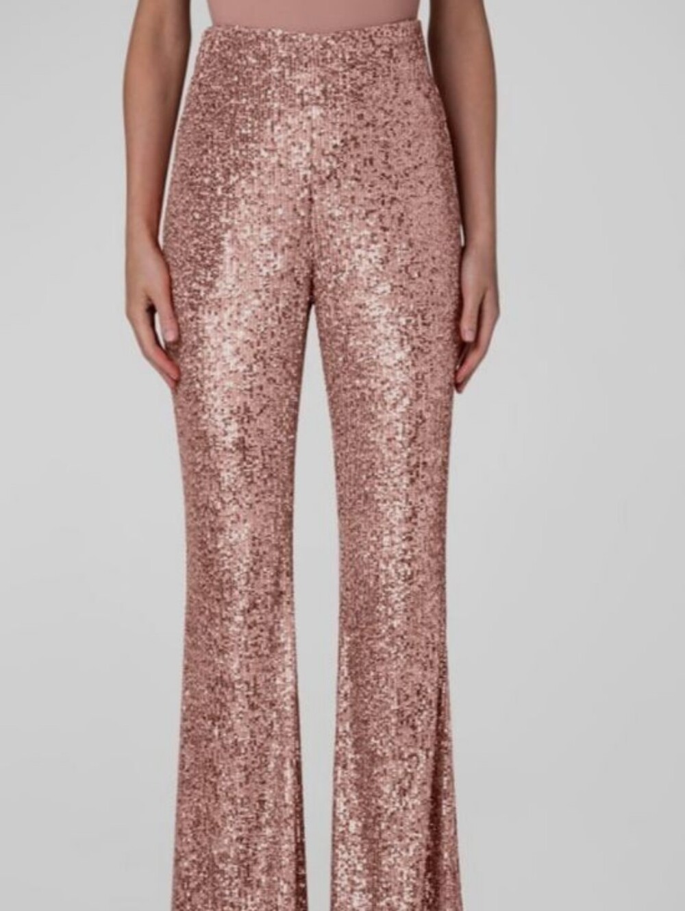 Marciano Rose-Gold Sequin Boot-Cut Pants